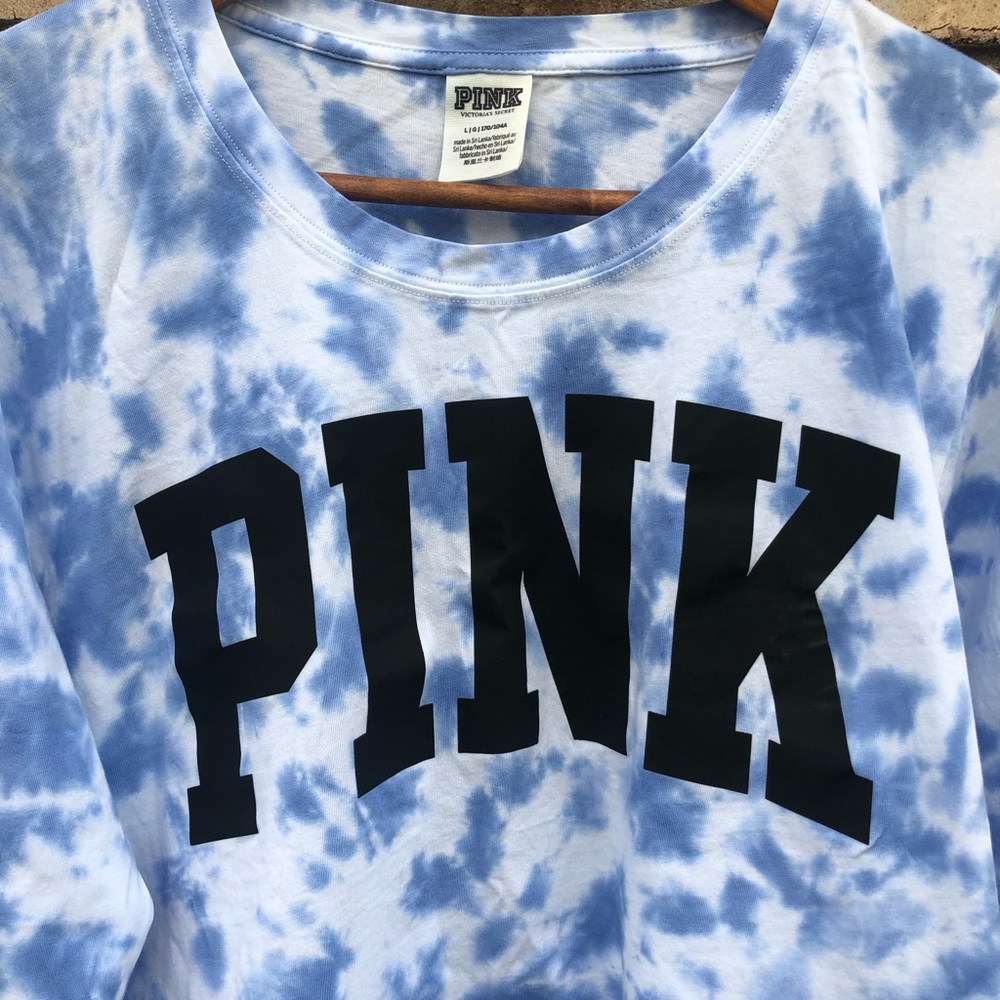 PINK Victoria's Secret Blue Tie-Dye Long Sleeve Tee - Picture 2 of 3